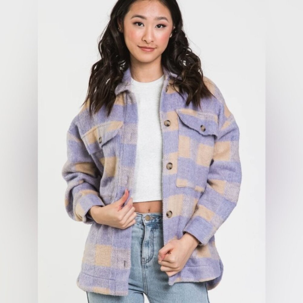 [SOLD] NWT Harlow June Shacket Wool Blend Oversized Plaid Shirt Jacket Pastel
